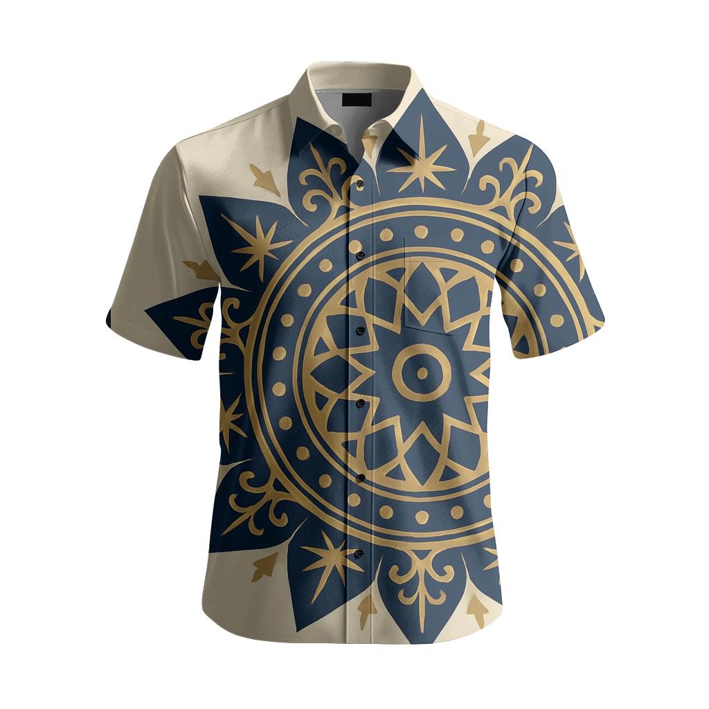 Celestial Mandala In Indigo And Gold custom embroidered shirts