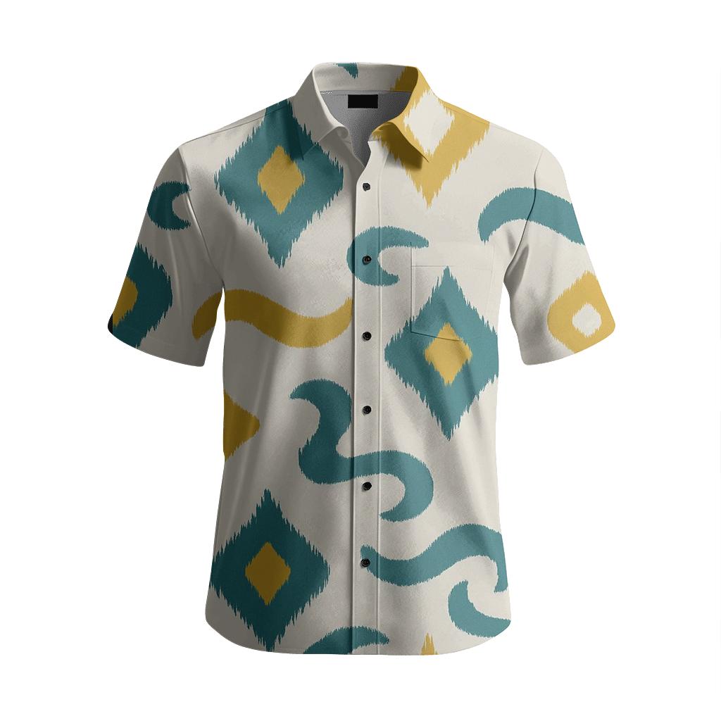 Modern Abstract Ikat With Mustard And Teal embroidered logo shirts
