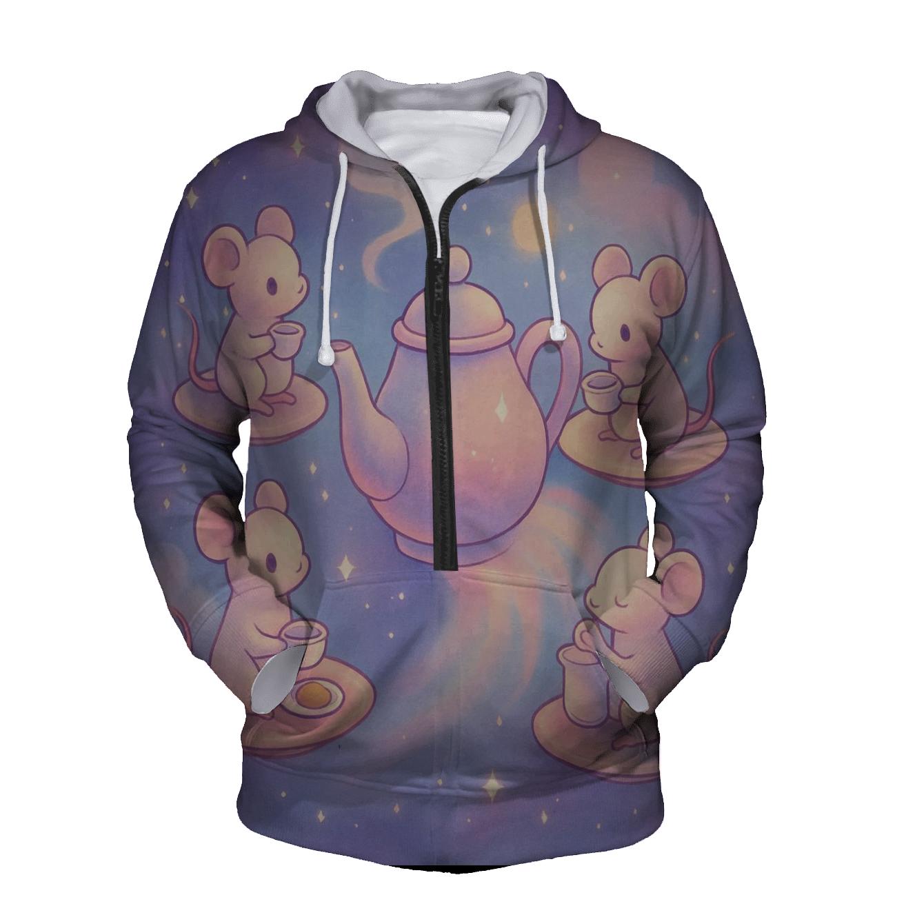Galactic Tea Party Mice printed hoodies