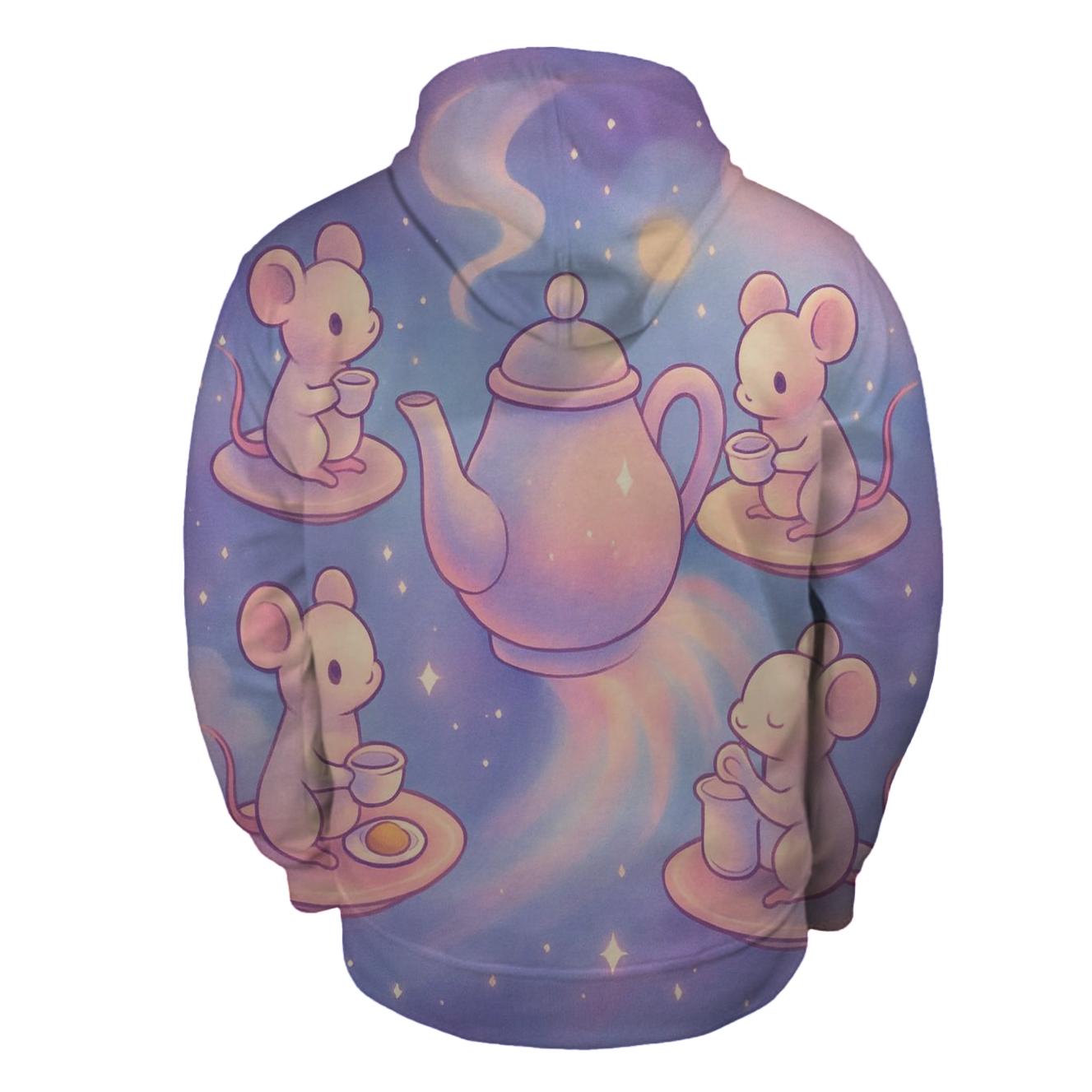 Galactic Tea Party Mice printed hoodies