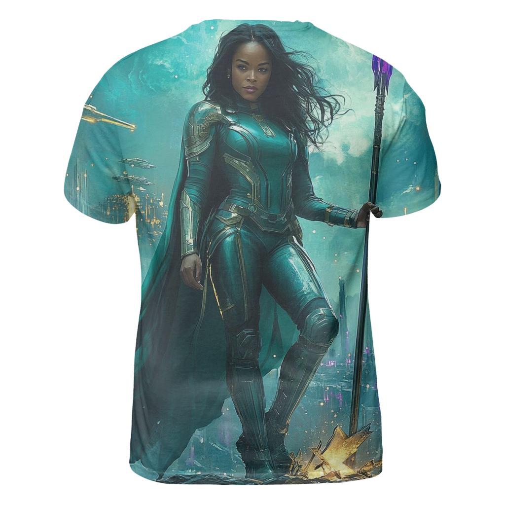 Tessa Thompson: Valkyries Reborn In Cosmic Steel designer pattern shirts