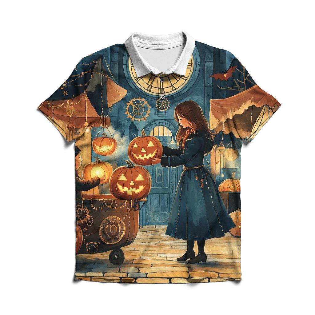 Lantern Market Of Clockwork Pumpkins casual sports polo shirts