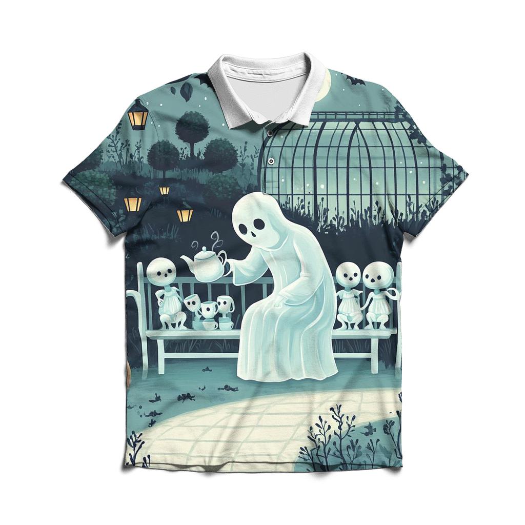 Ghostly Tea With The Moon Gardener embroidered polo tops