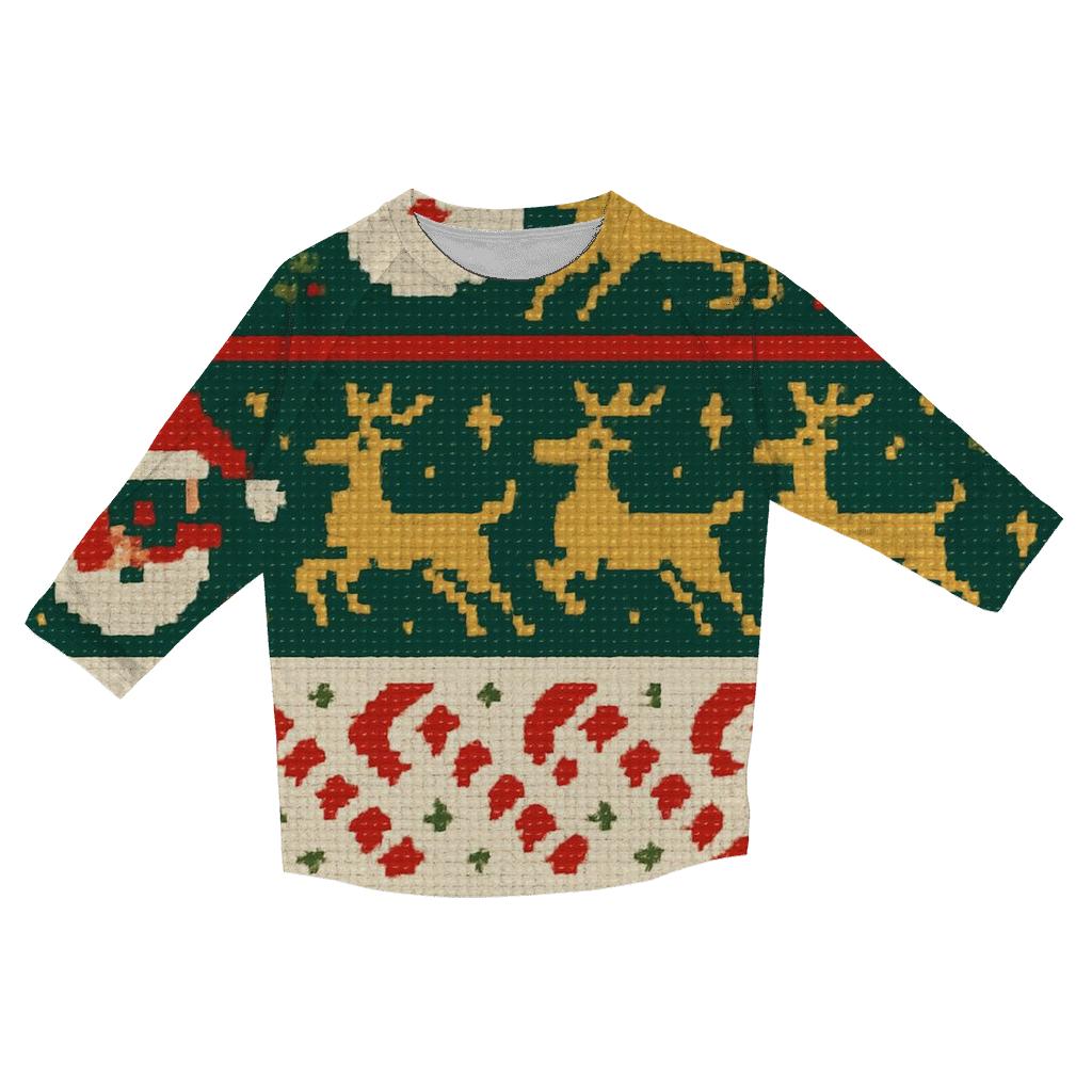 Pixelated Santa Parade Design cotton quarter sleeve shirts