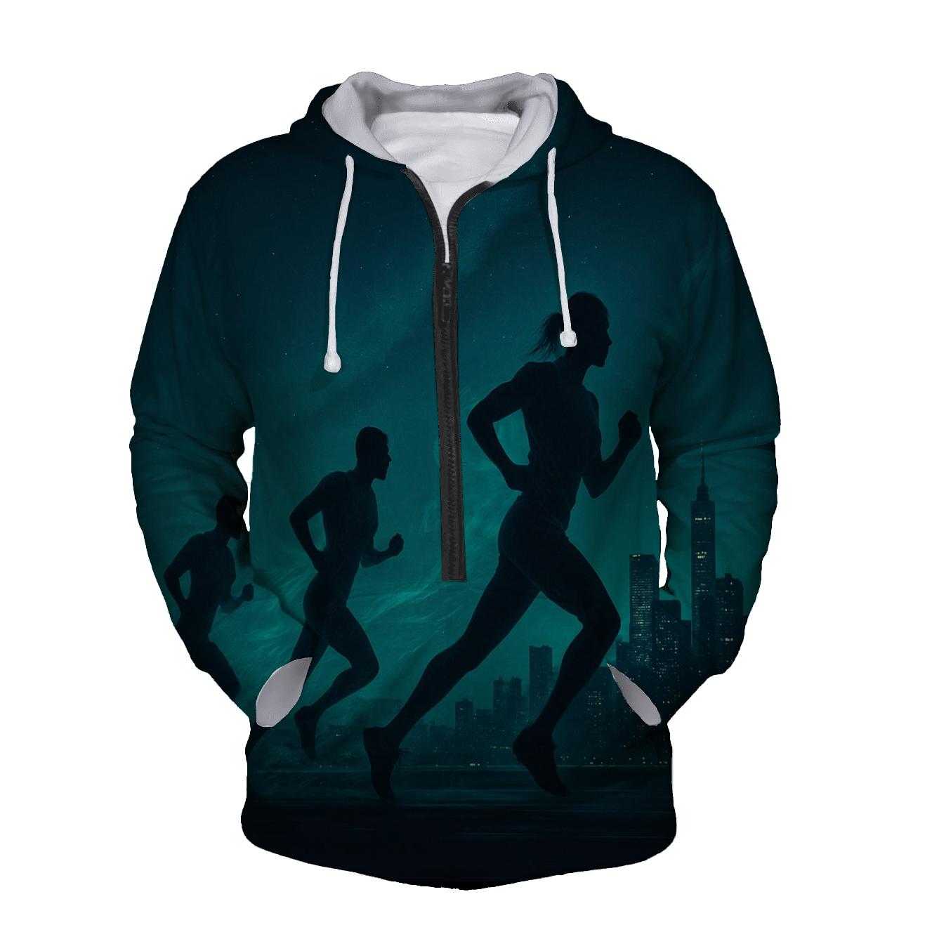 Midnight Marathon Skyline graphic hoodies