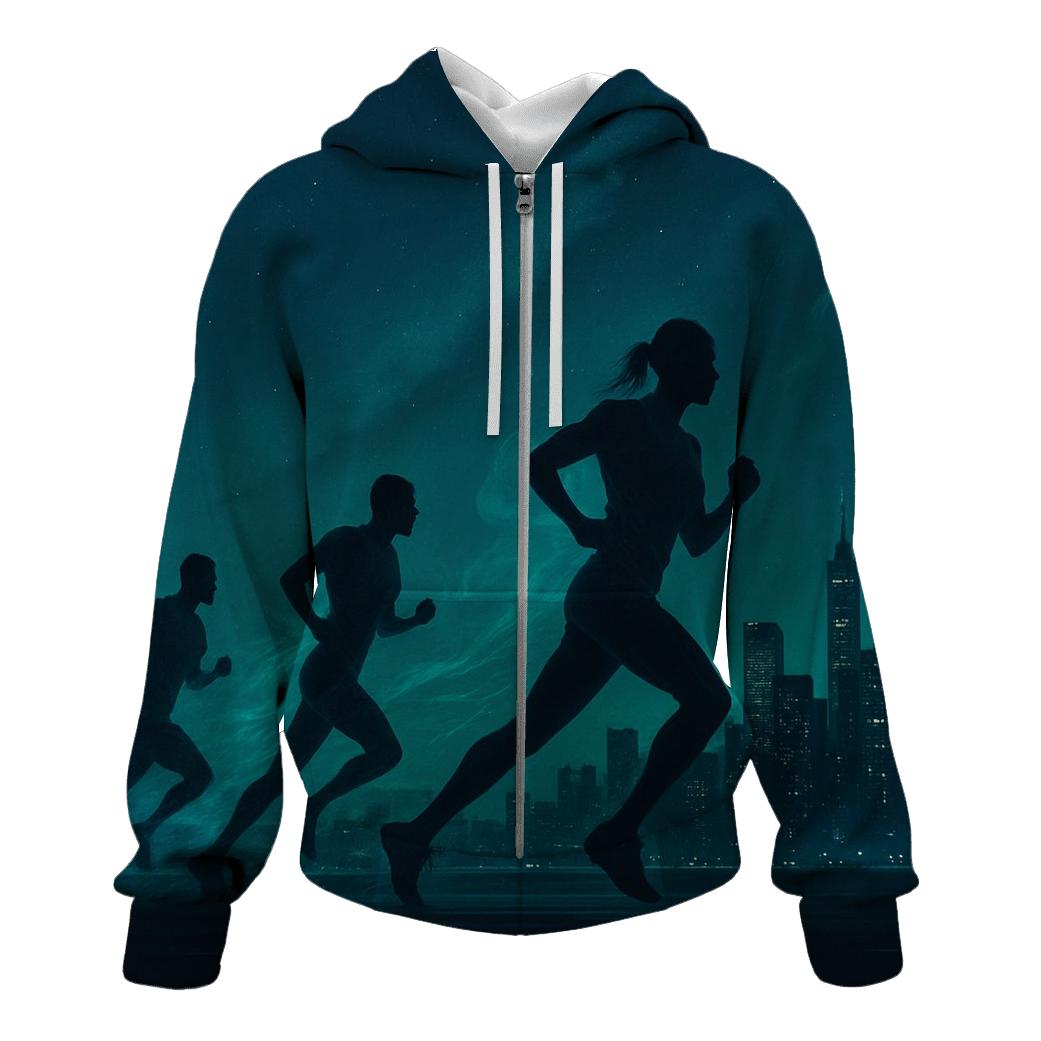 Midnight Marathon Skyline embroidered hoodies