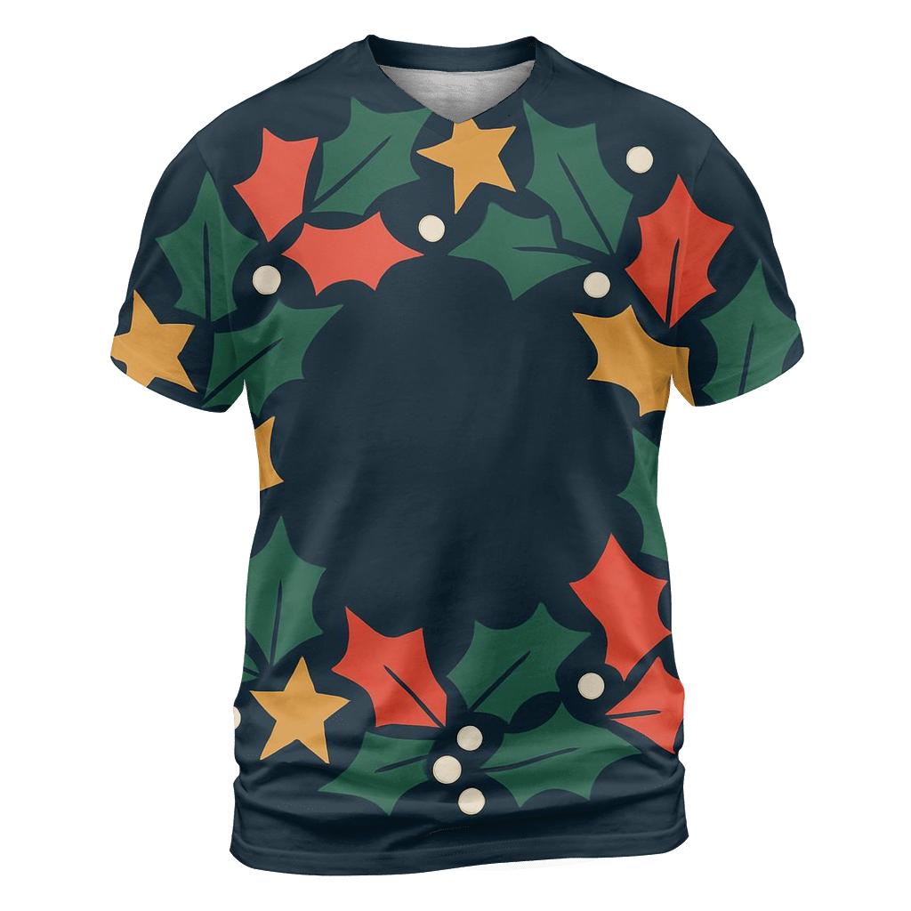 Cosmic Holly Wreath vibrant all-over design tees