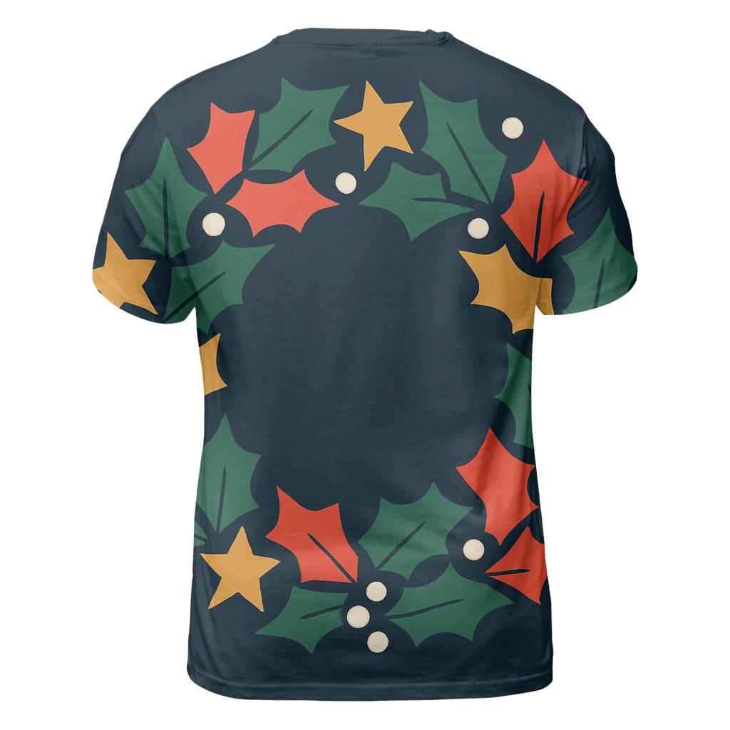Cosmic Holly Wreath vibrant all-over design tees