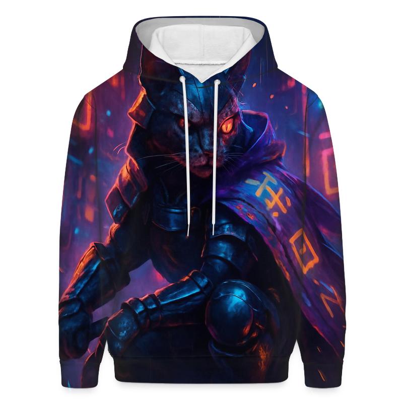 Alley Neon Samurai Cat graphic hoodies