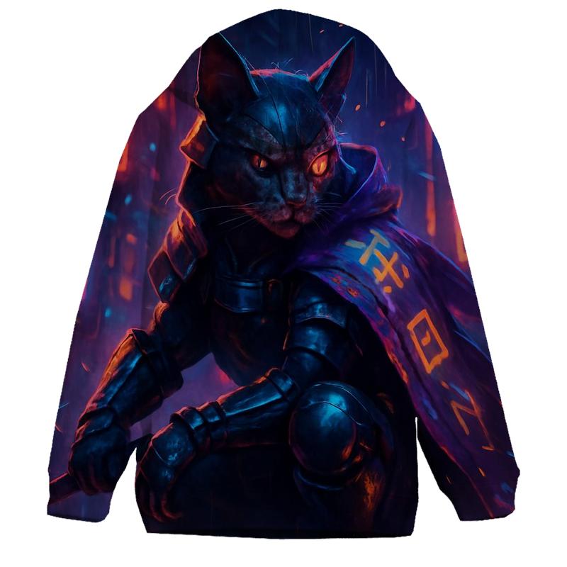 Alley Neon Samurai Cat graphic hoodies