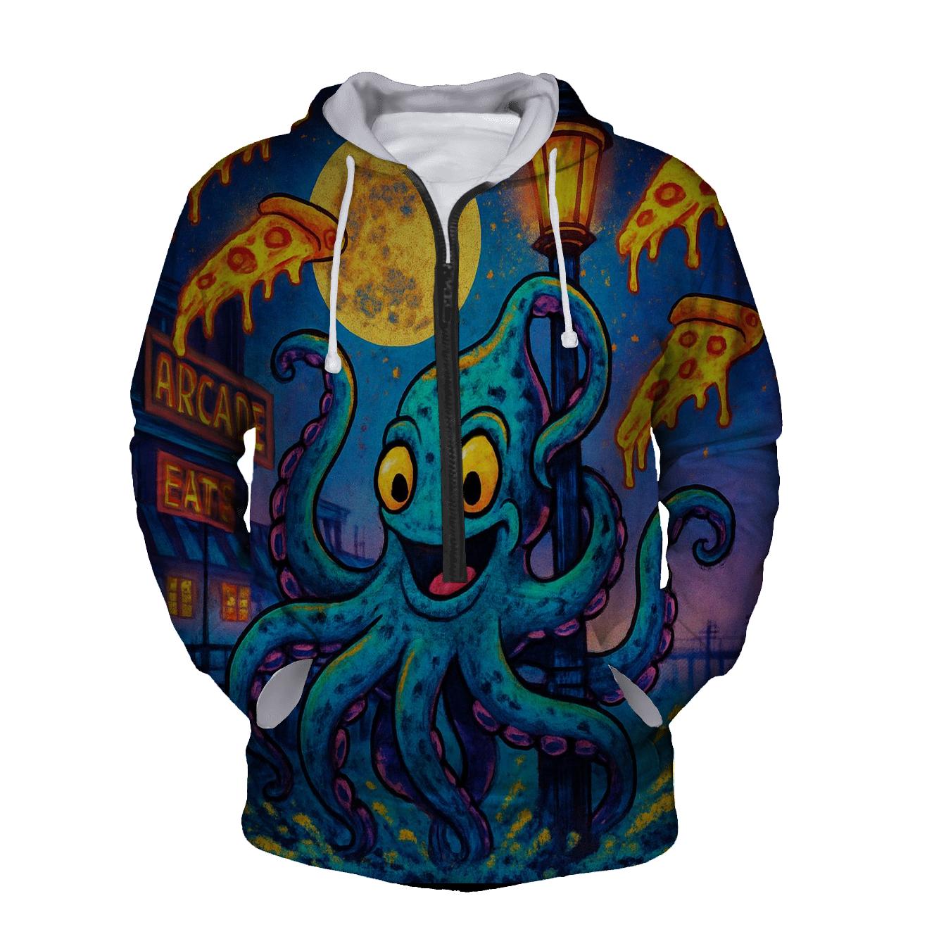 Midnight Pizza Kraken printed hoodies