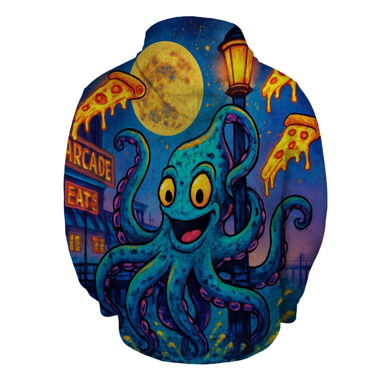Midnight Pizza Kraken printed hoodies