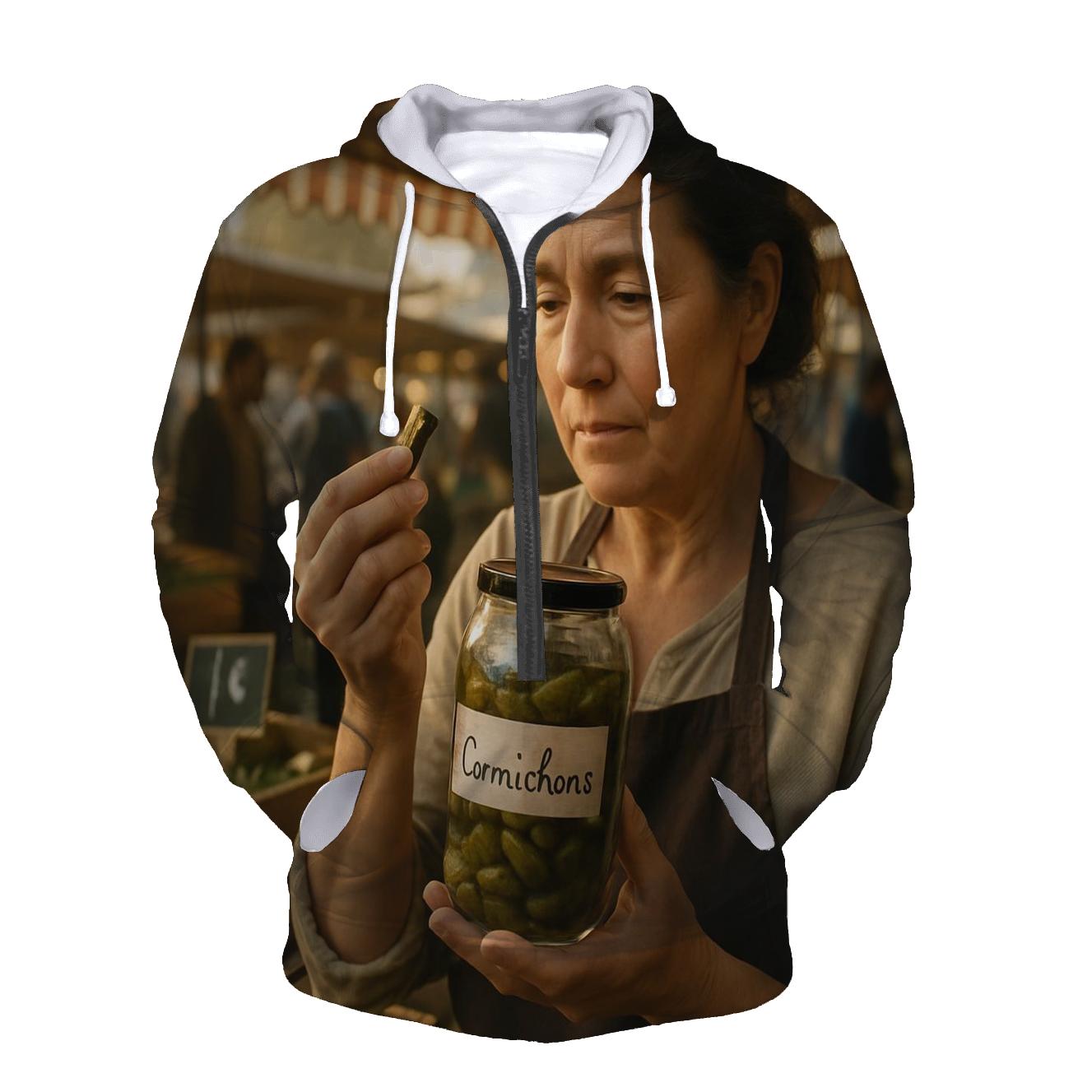 Market Seller With Cornichon Jar pullover hoodies