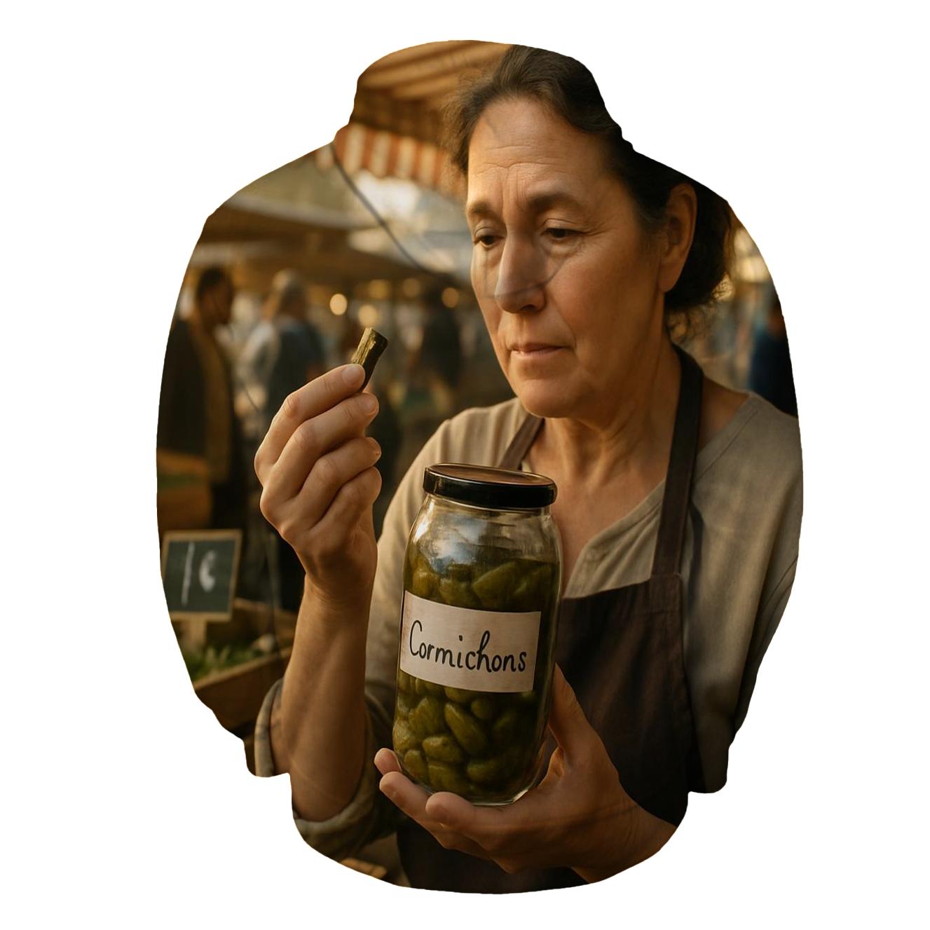 Market Seller With Cornichon Jar pullover hoodies