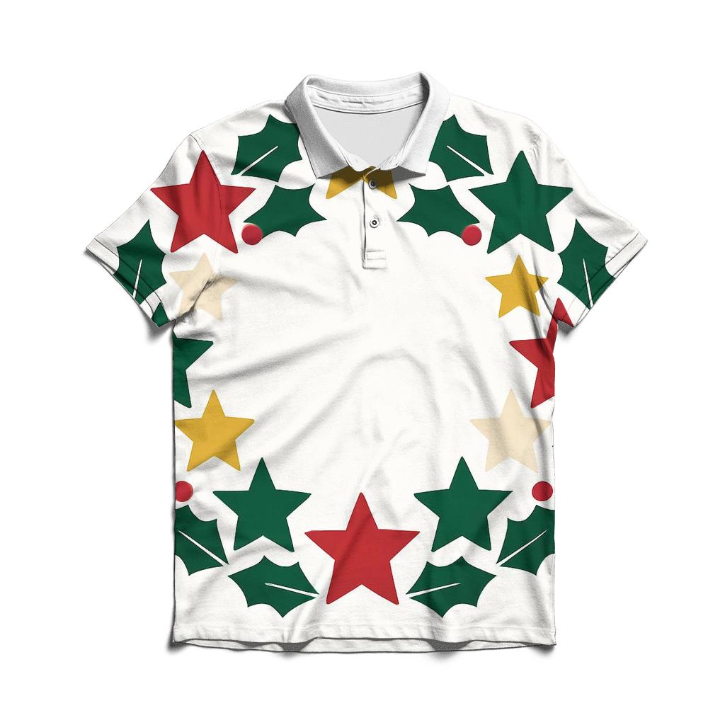 Wreath Of Stars And Holly personalized polo shirts