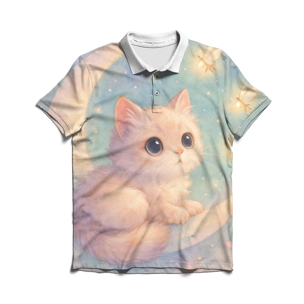 Moonlit Lavender Kitten casual sports polo shirts
