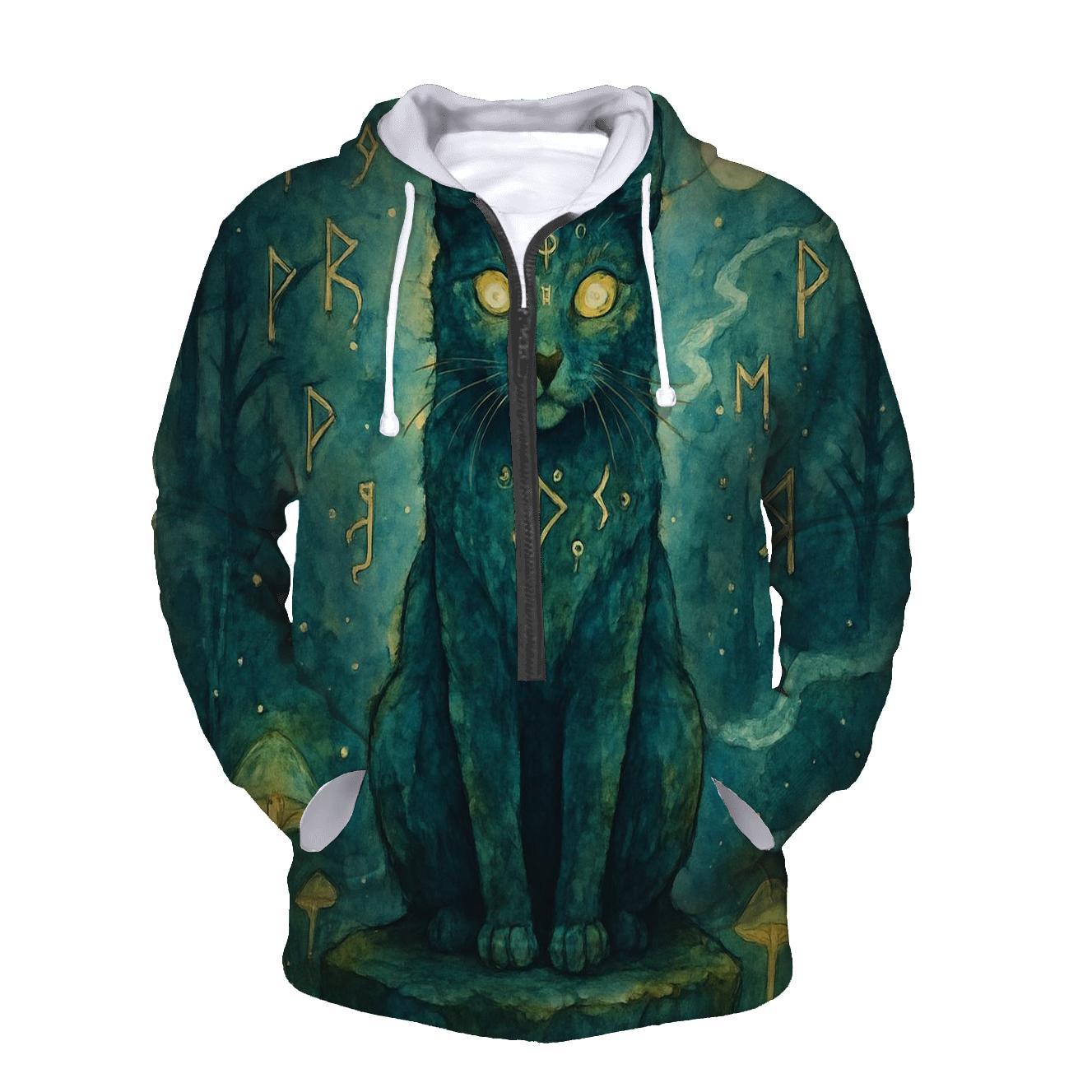 Mystic Rune Guardian Cat designer hoodies