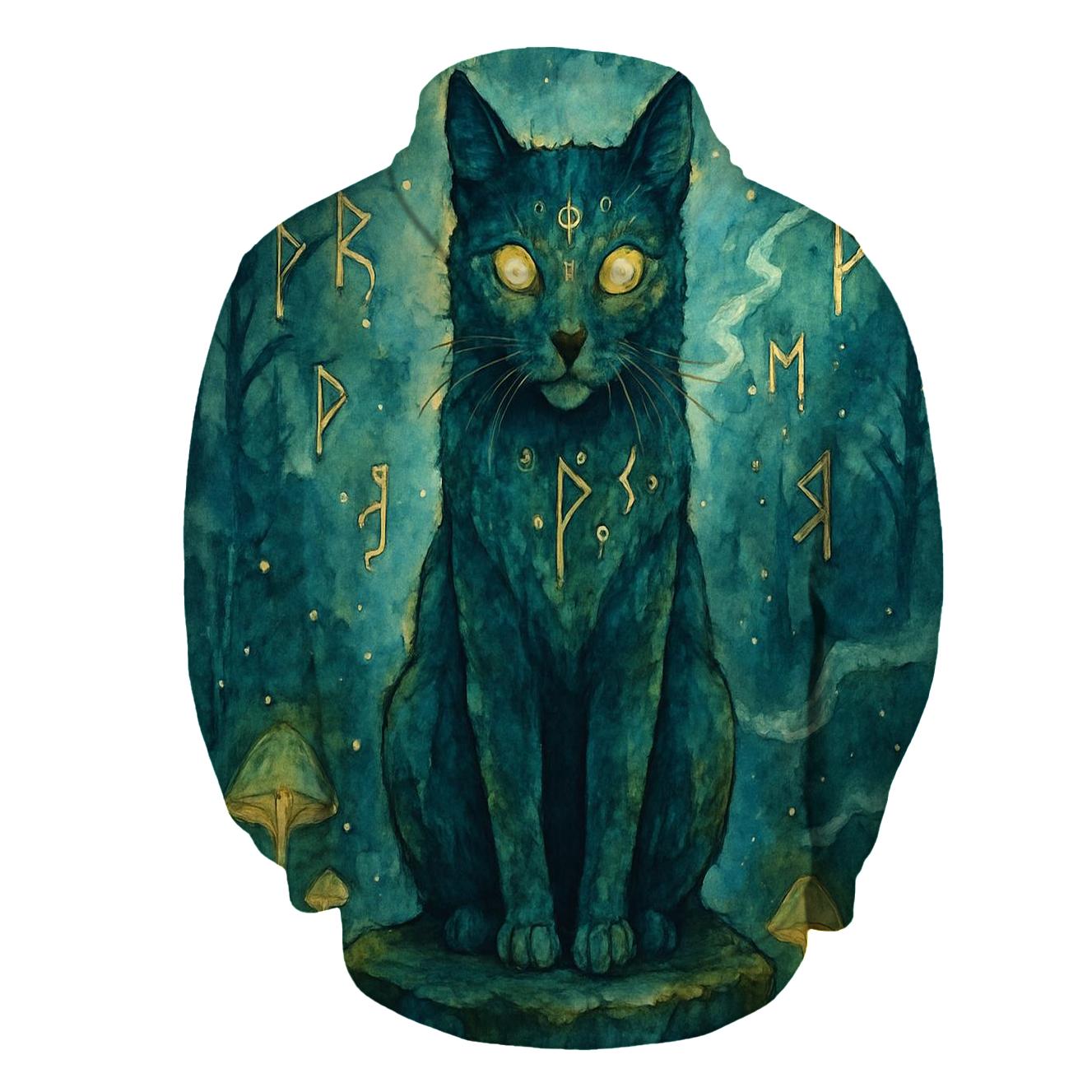 Mystic Rune Guardian Cat designer hoodies