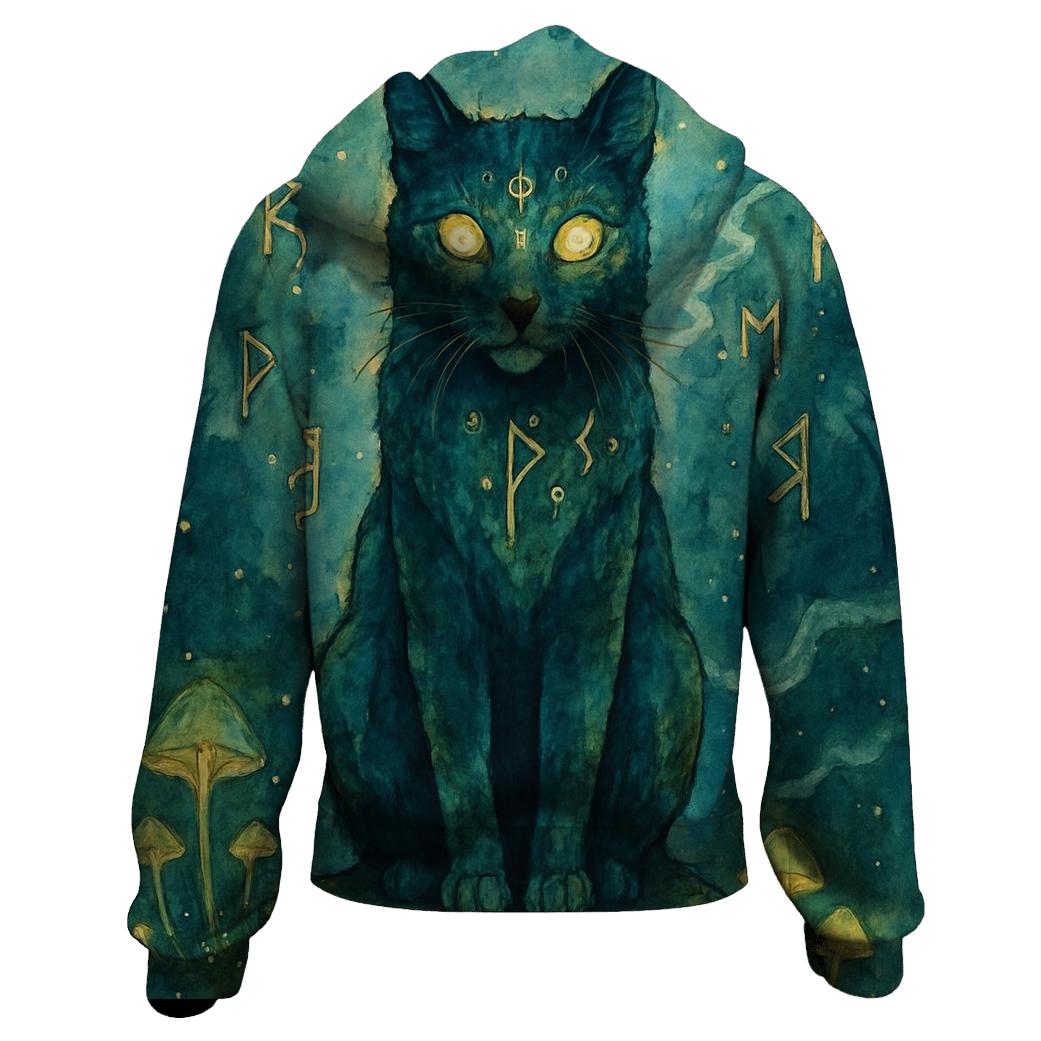 Mystic Rune Guardian Cat graphic hoodies