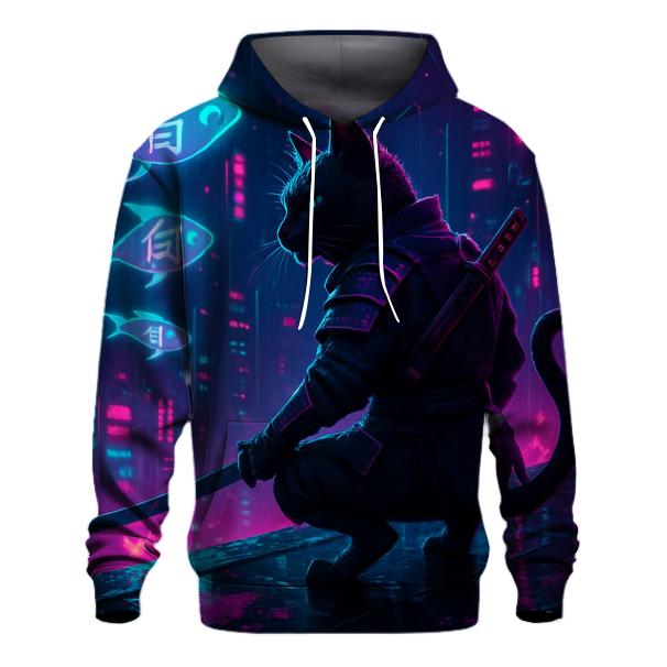 Neon Alley Samurai Cat printed hoodies