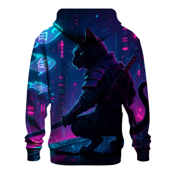 Neon Alley Samurai Cat printed hoodies
