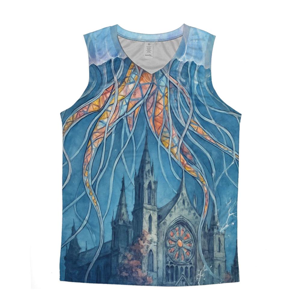 Random Jellyfish Cathedral sports performance tank tops
