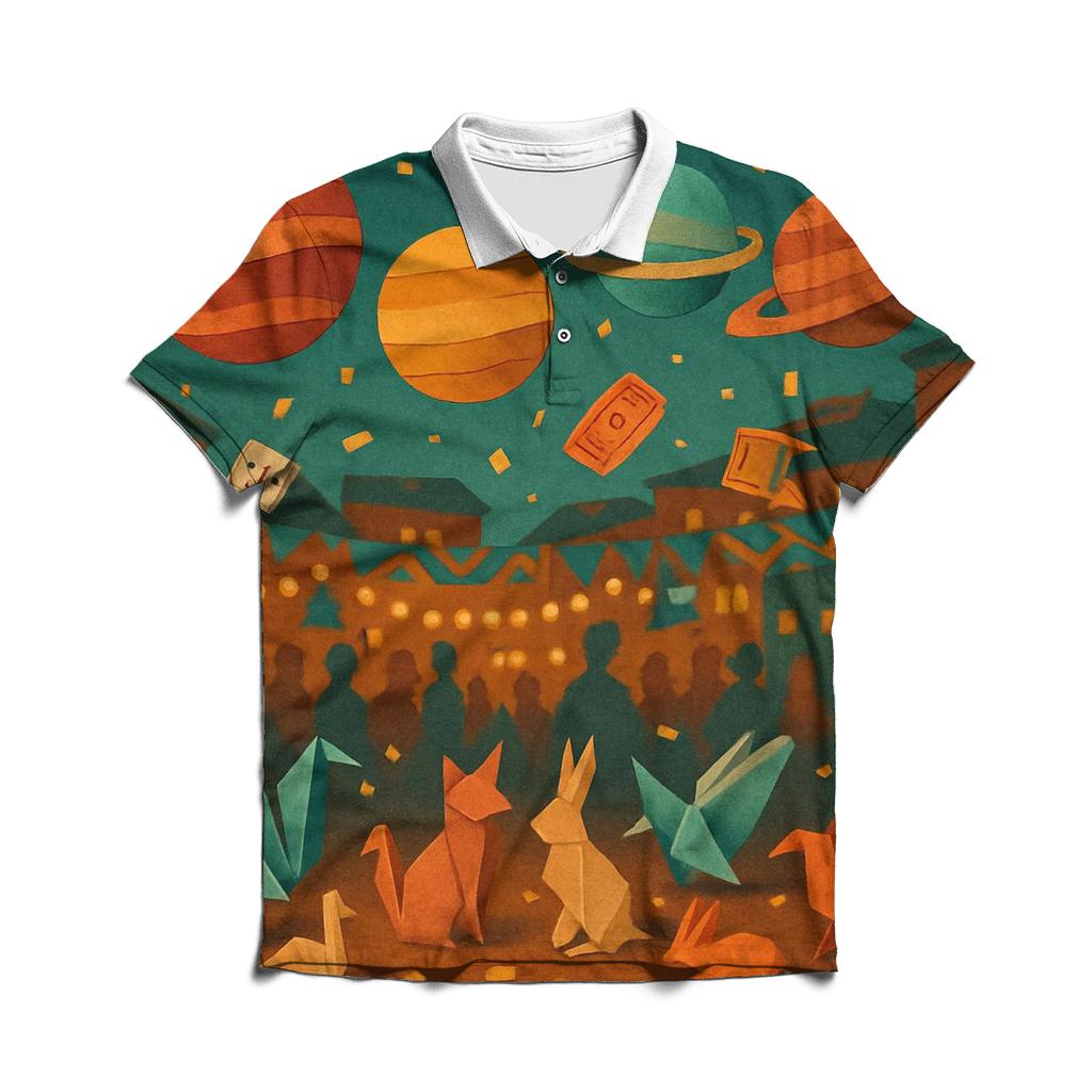 Random Paper Planet Carnival stylish collar polo tees