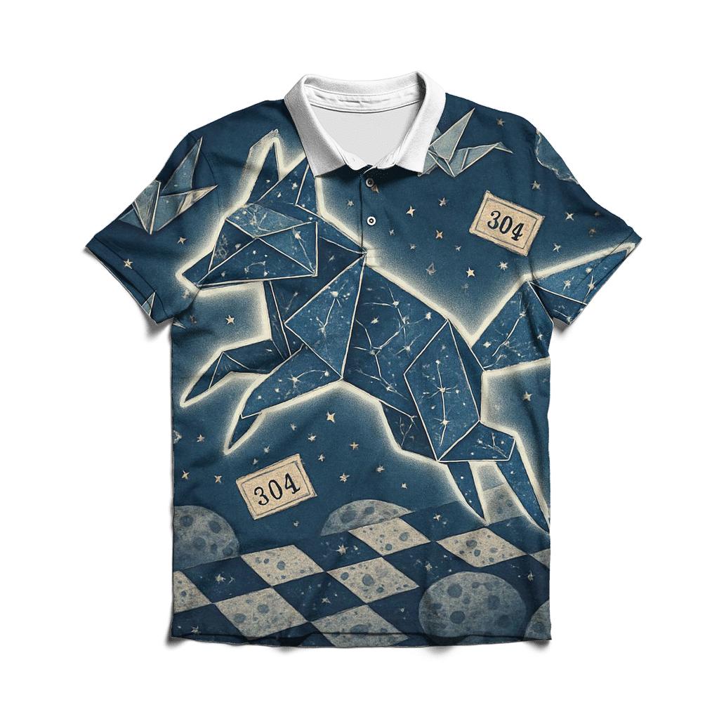 Random Cosmic Origami Fox designer slim fit polos