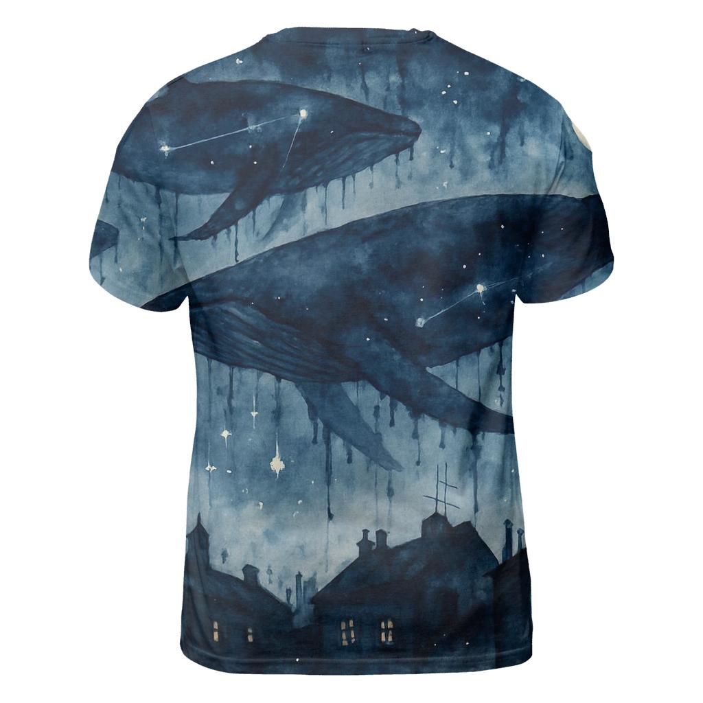 Random Ink Whale Parade vibrant all-over design tees