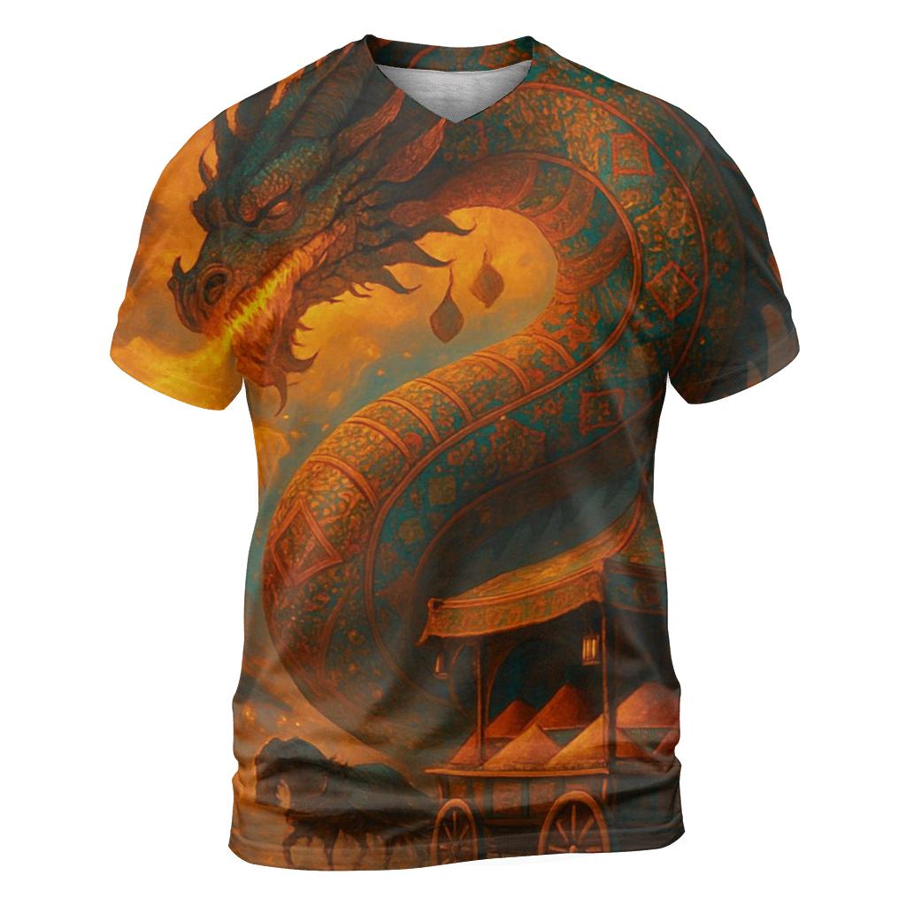 Random Saffron Dragon artistic all-over print tops