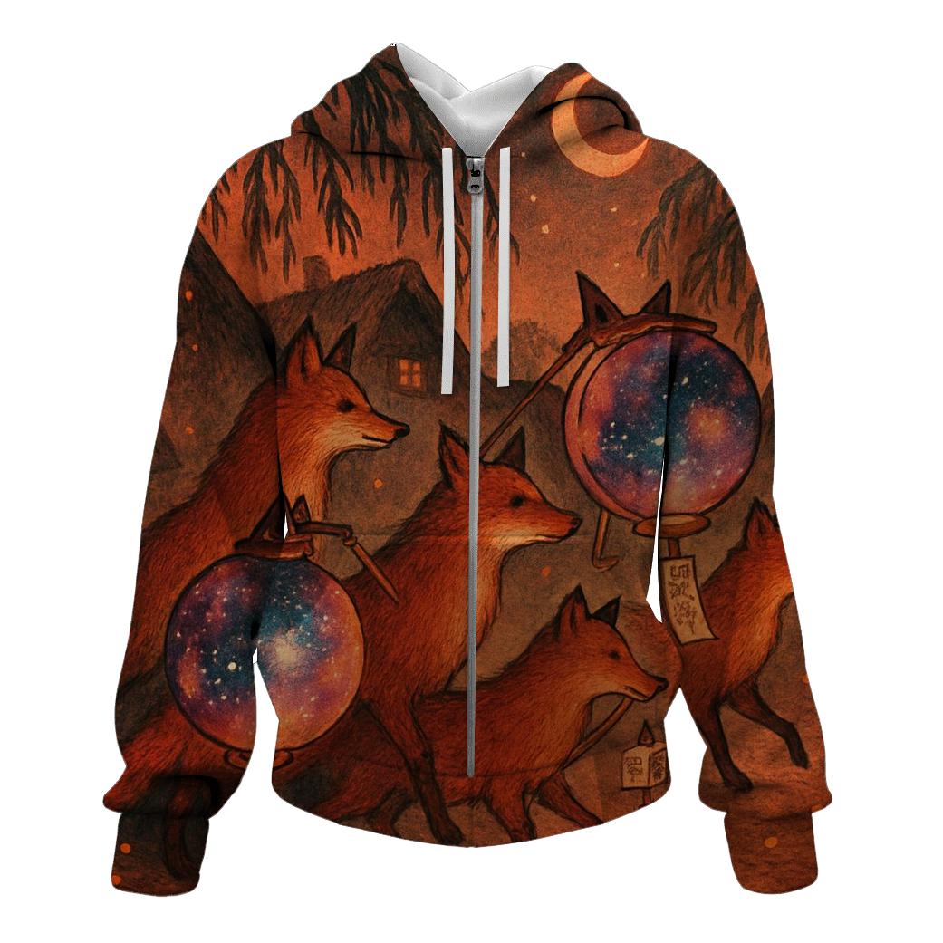 Random Lantern Fox Parade zip-up hoodies