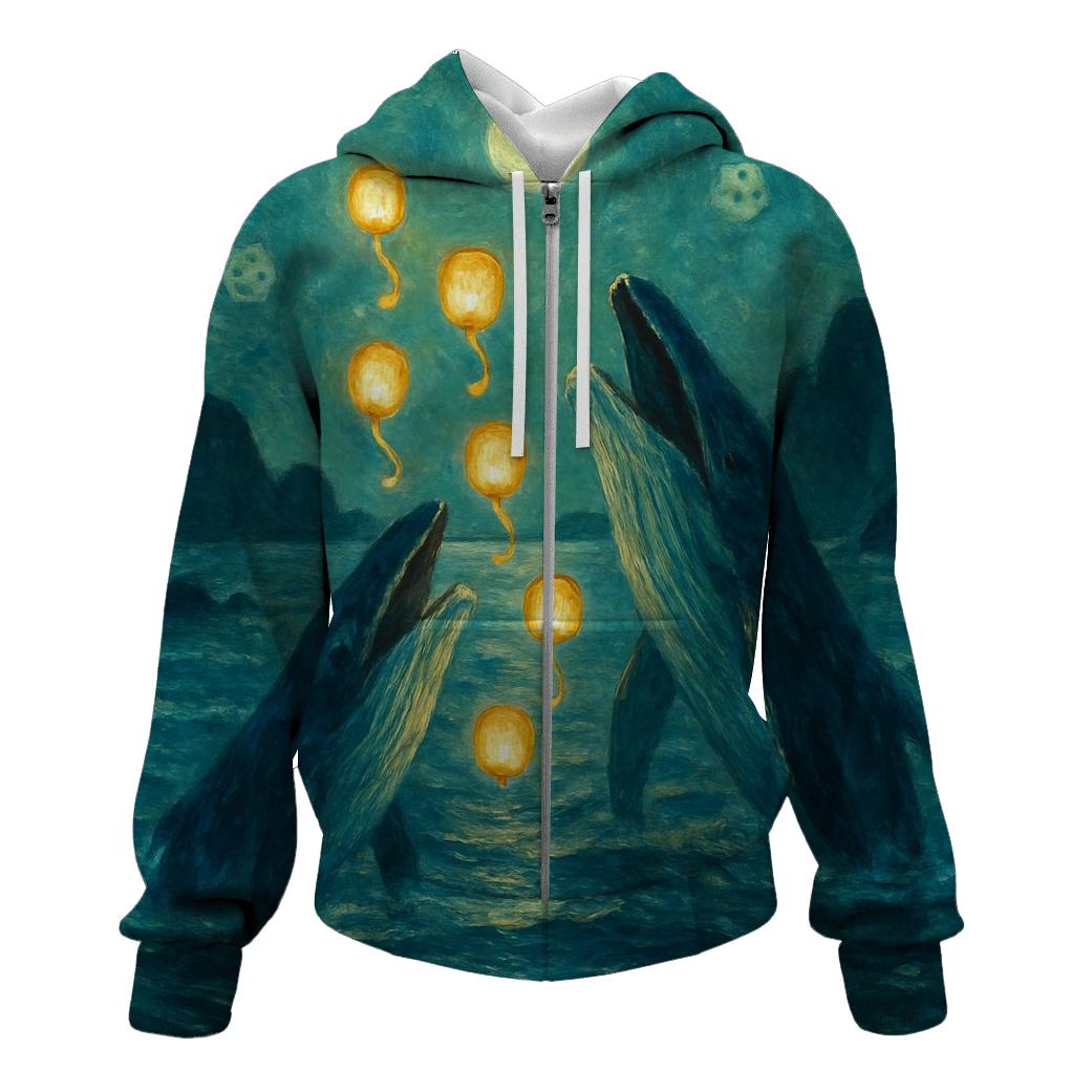 Random Lantern Whale Choir embroidered hoodies