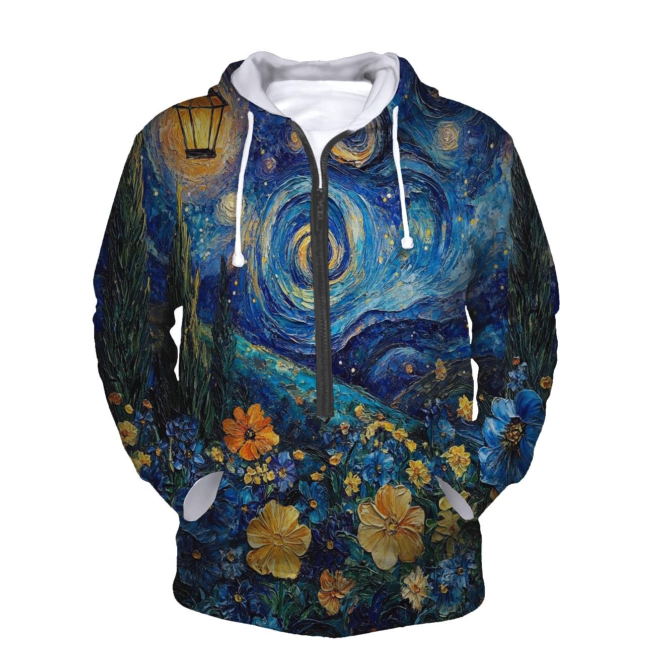 Van Gogh Inspired Nebula Garden lightweight hoodies