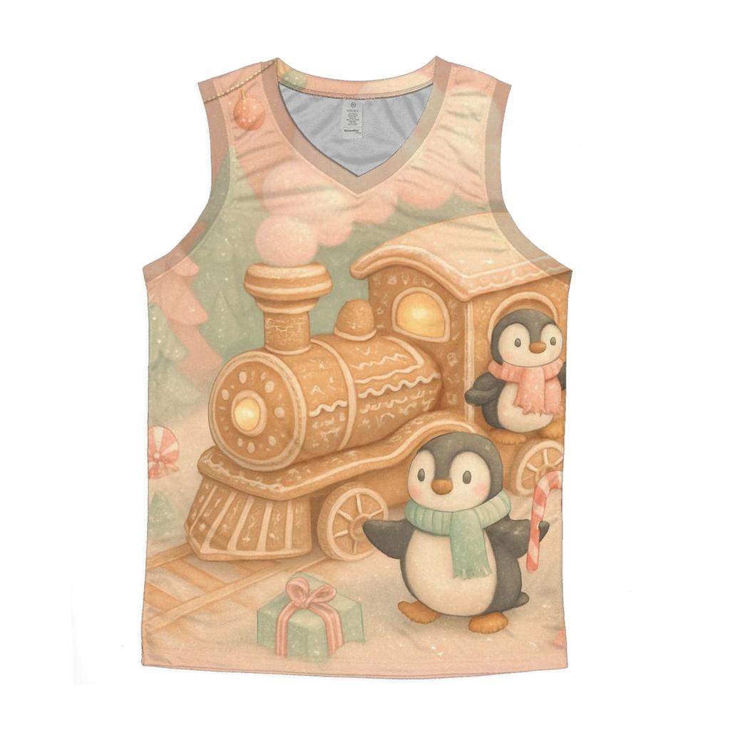 Gingerbread Train Cozy Chaos graphic print tank tops