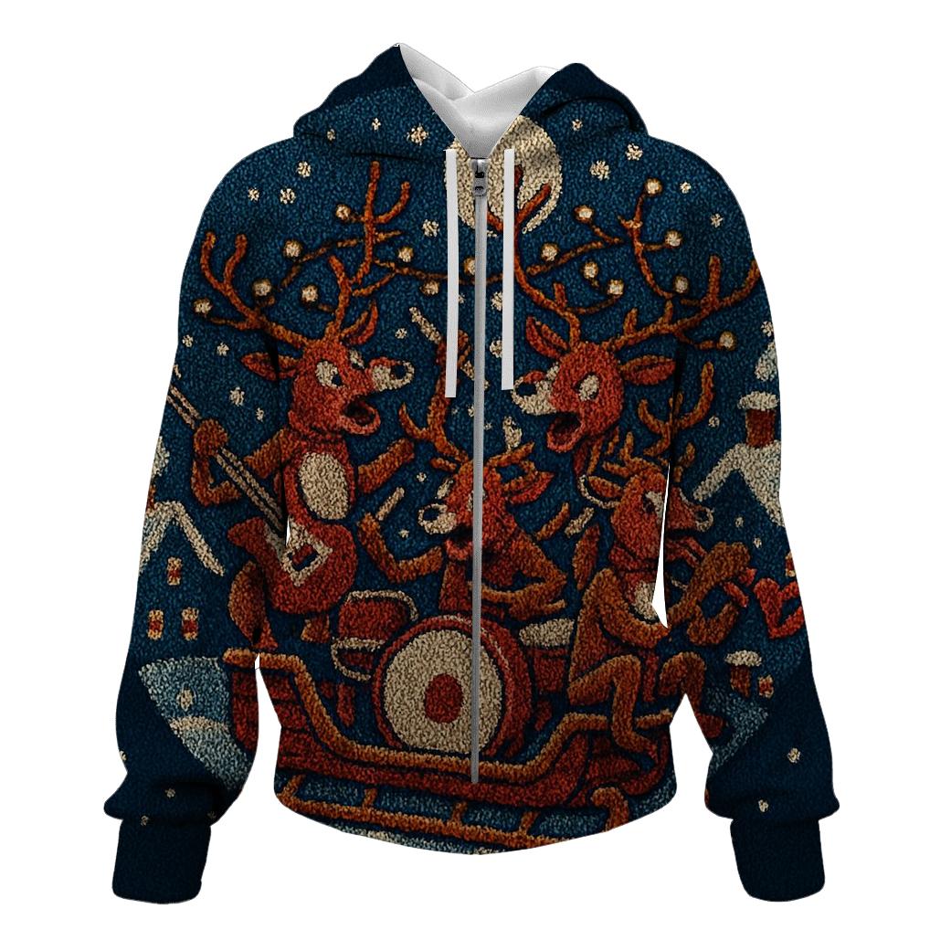 Midnight Sleigh Pajama Riot zip-up hoodies