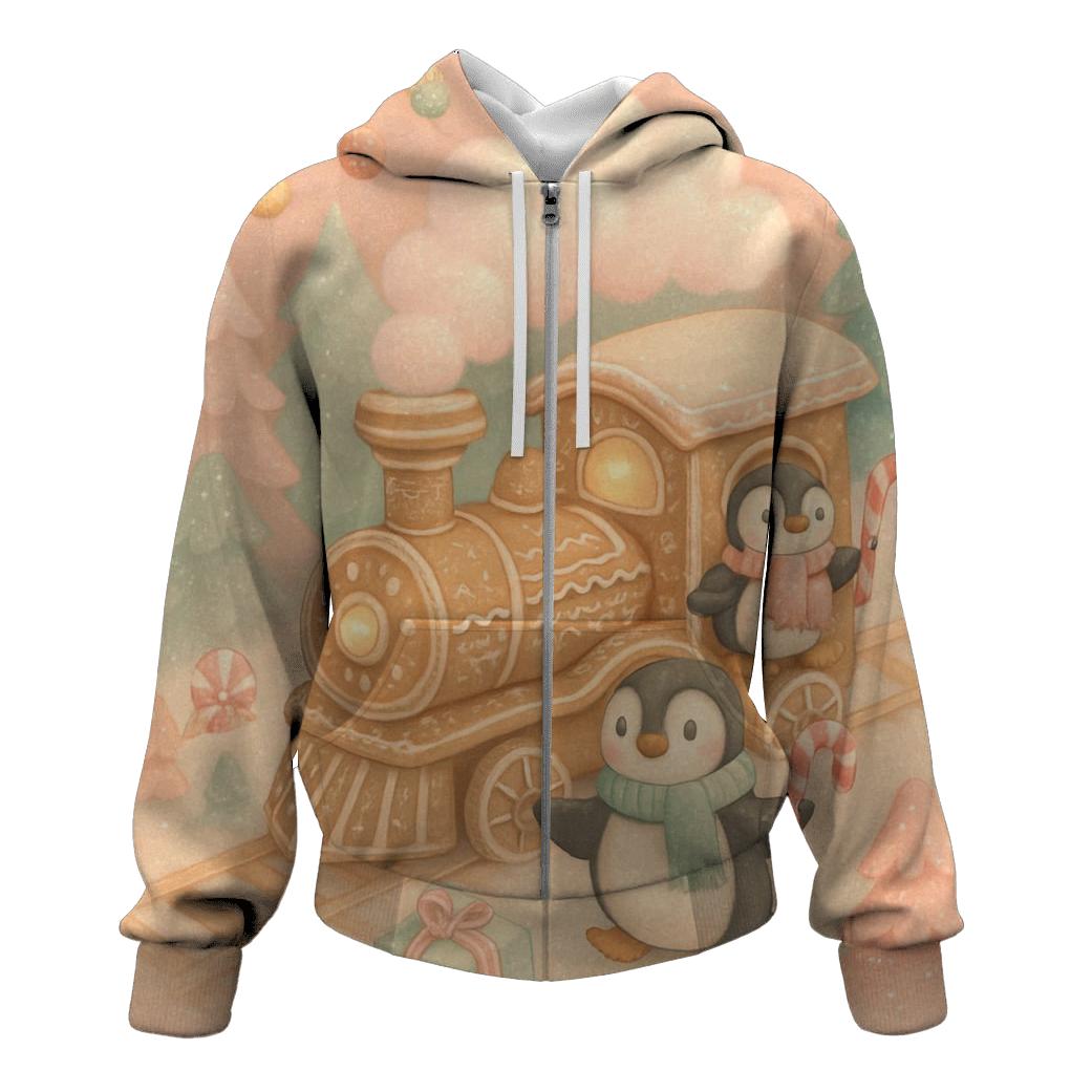 Gingerbread Train Cozy Chaos designer hoodies