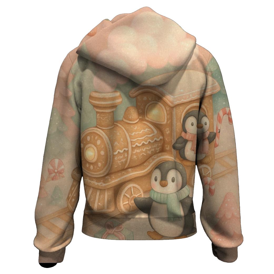 Gingerbread Train Cozy Chaos designer hoodies
