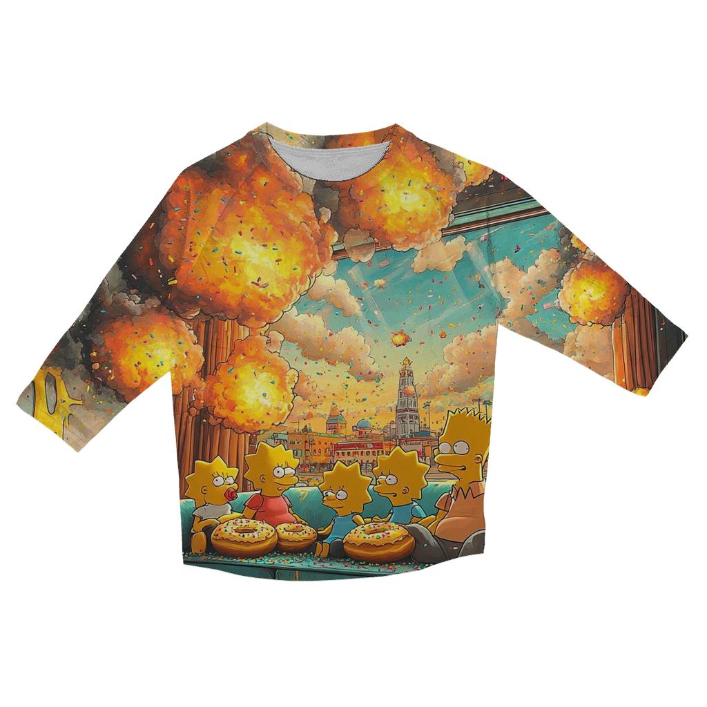 Couch Gag Apocalypse printed three quarter sleeve shirts