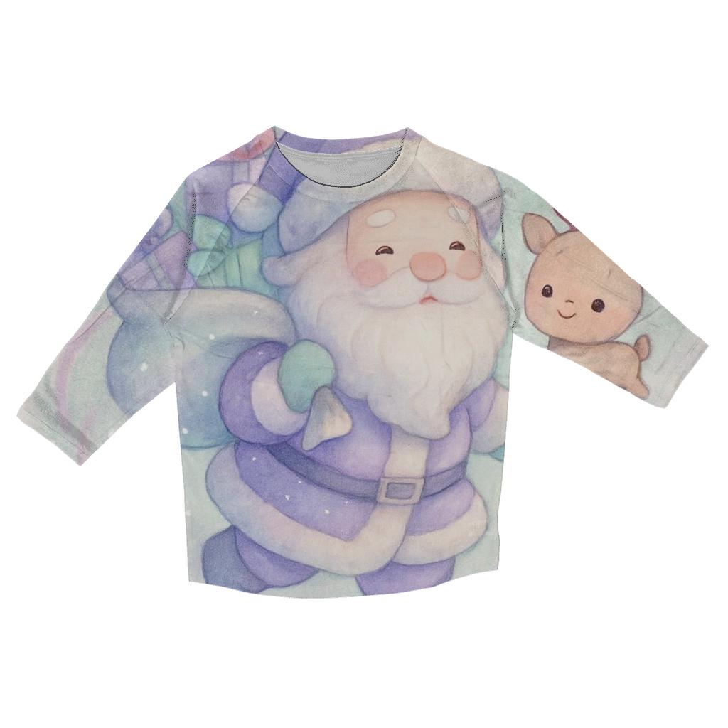 Pastel Dream Santa And Reindeer printed three quarter sleeve shirts