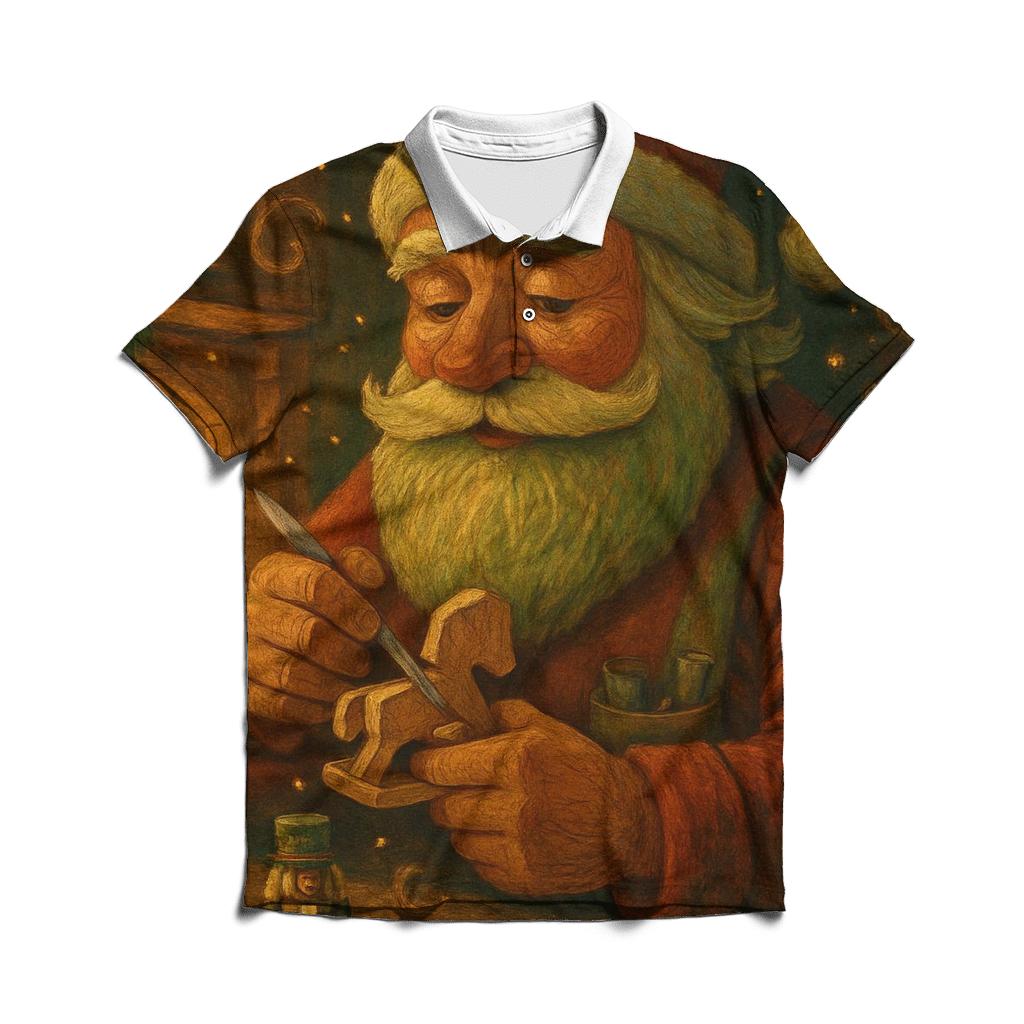 Woodland Workshop Santa Portrait premium cotton polo shirts