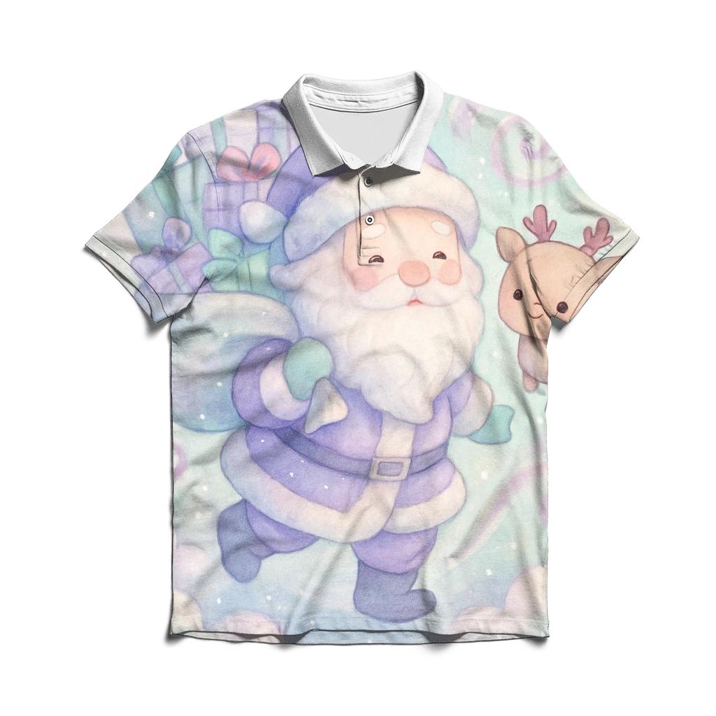 Pastel Dream Santa And Reindeer stylish collar polo tees