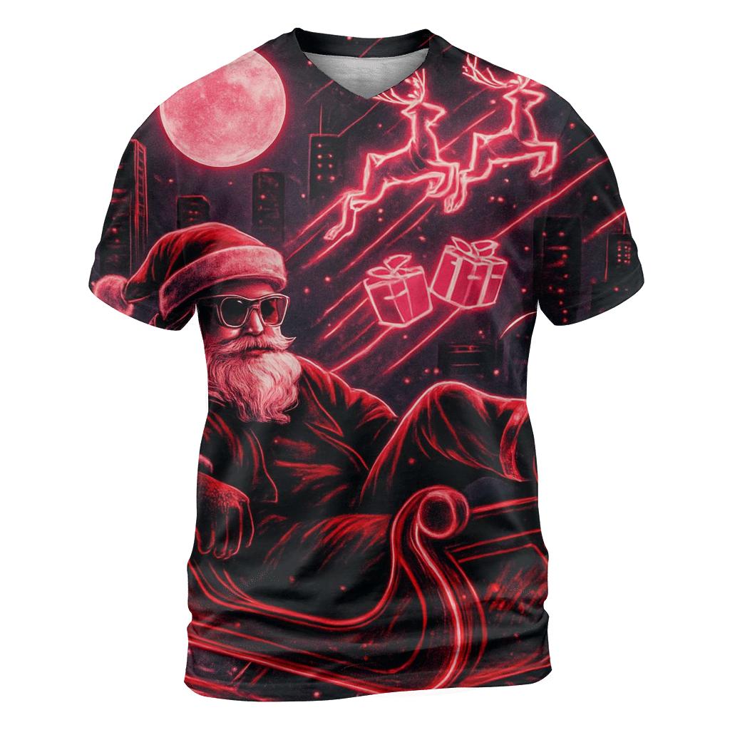 Neon Sleigh Street Santa creative print fashion shirts