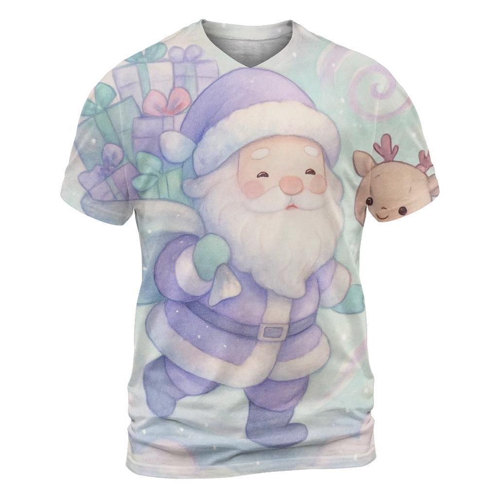 Pastel Dream Santa And Reindeer statement graphic shirts