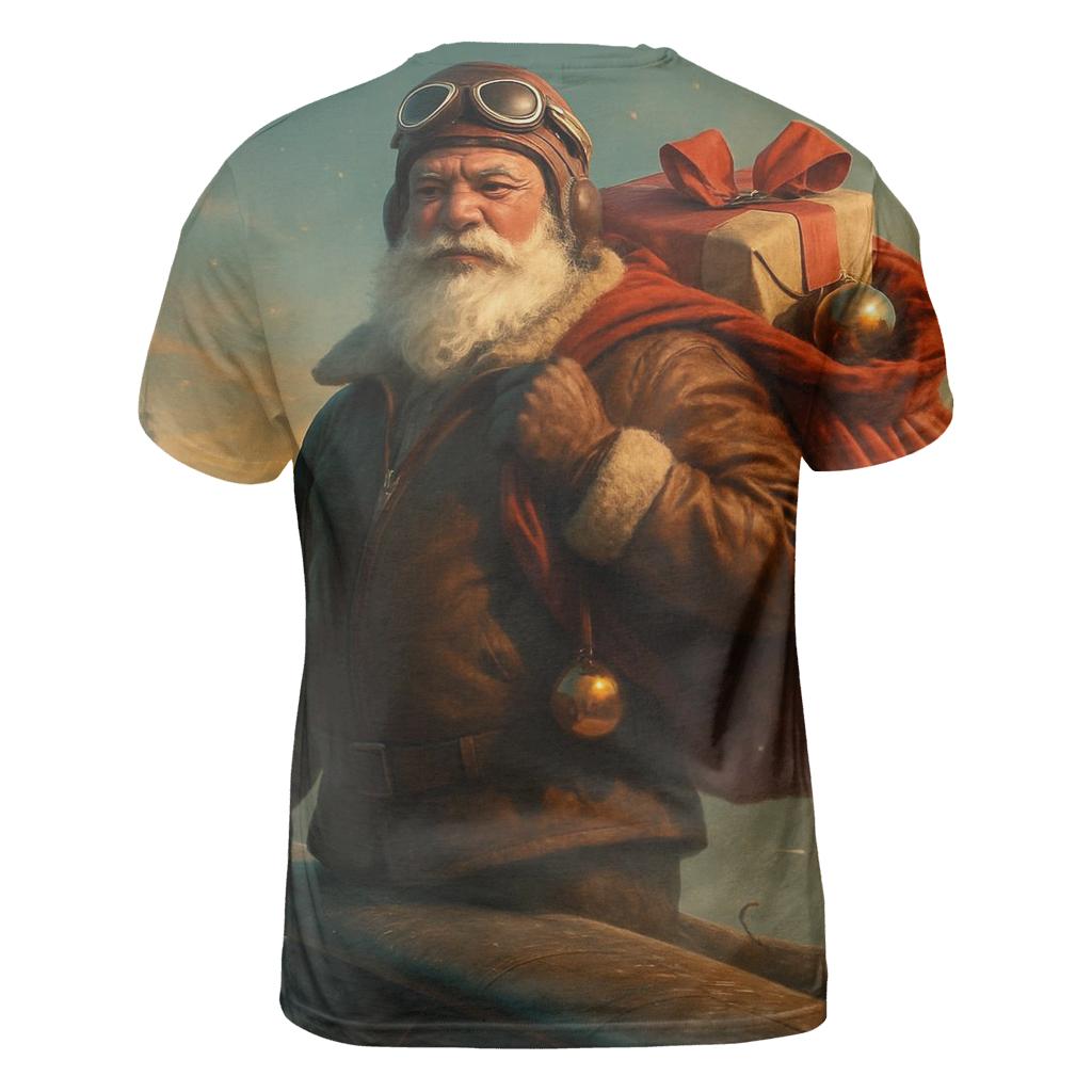 Vintage Pilot Santa Over Skyline artistic all-over print tops