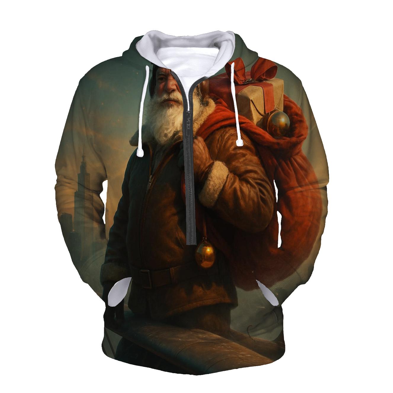 Vintage Pilot Santa Over Skyline graphic hoodies