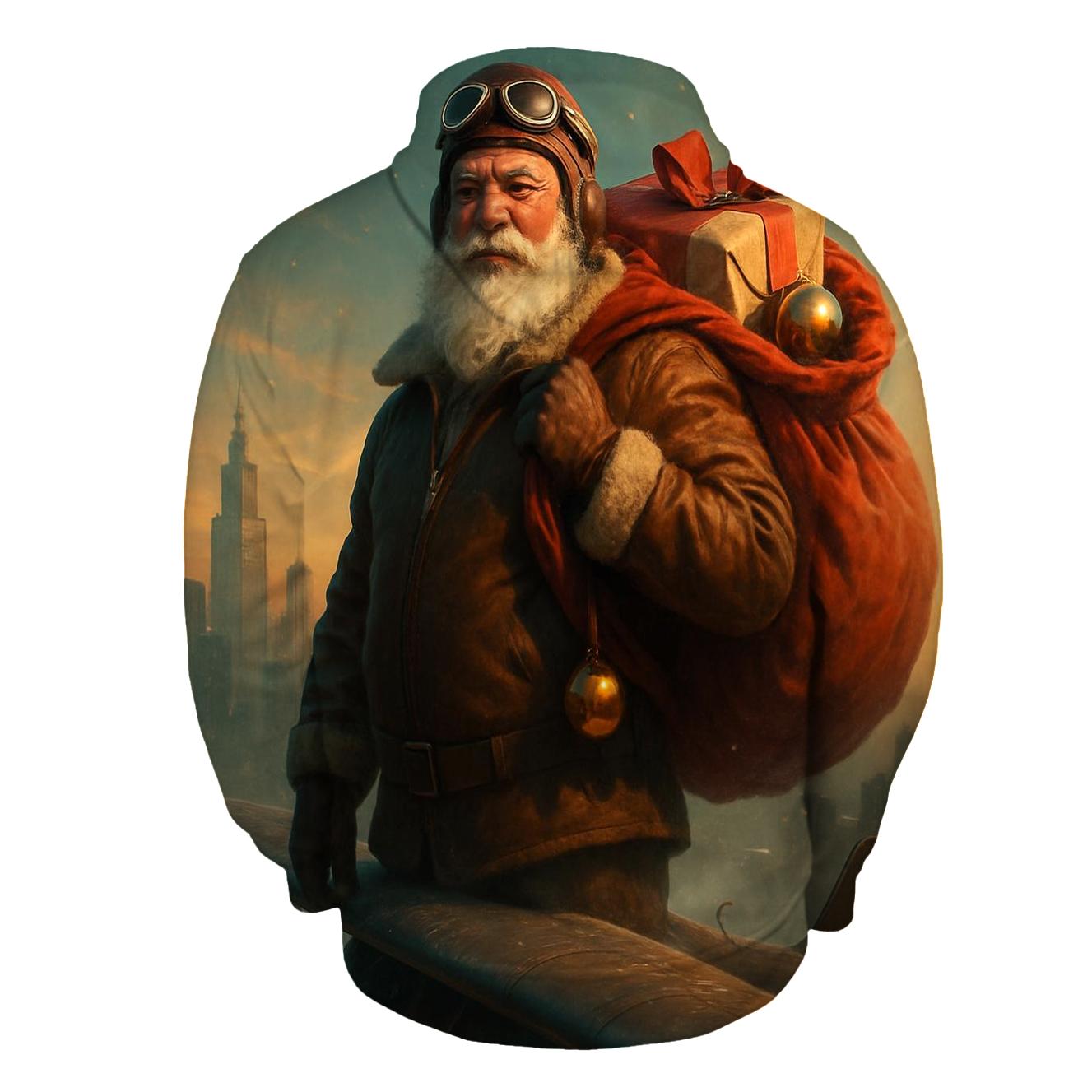 Vintage Pilot Santa Over Skyline graphic hoodies