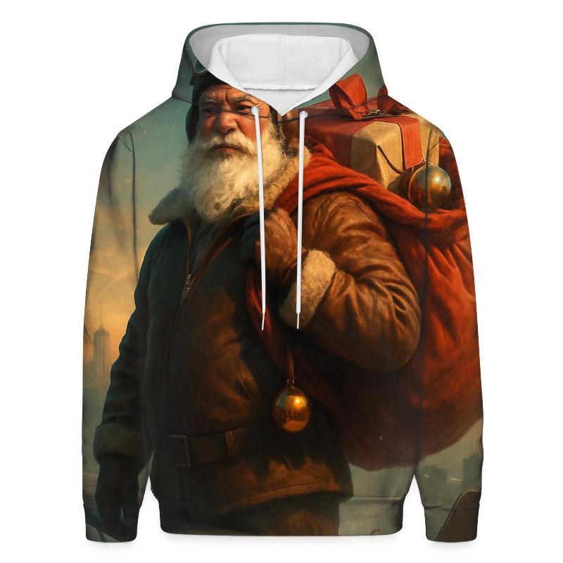 Vintage Pilot Santa Over Skyline custom hoodies