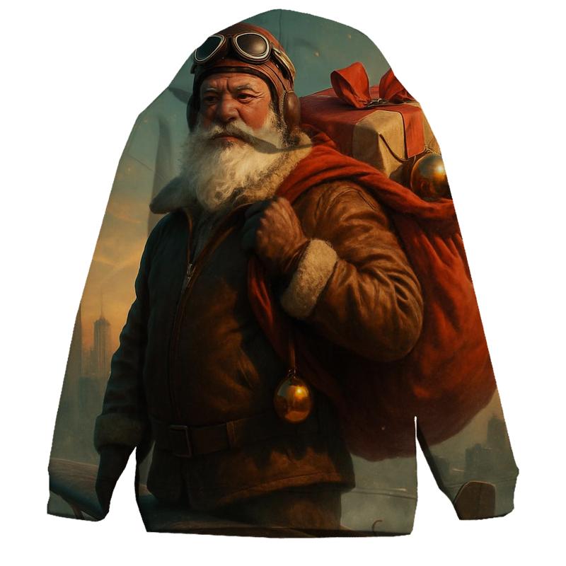 Vintage Pilot Santa Over Skyline custom hoodies