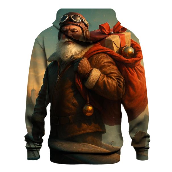 Vintage Pilot Santa Over Skyline hoodie designs