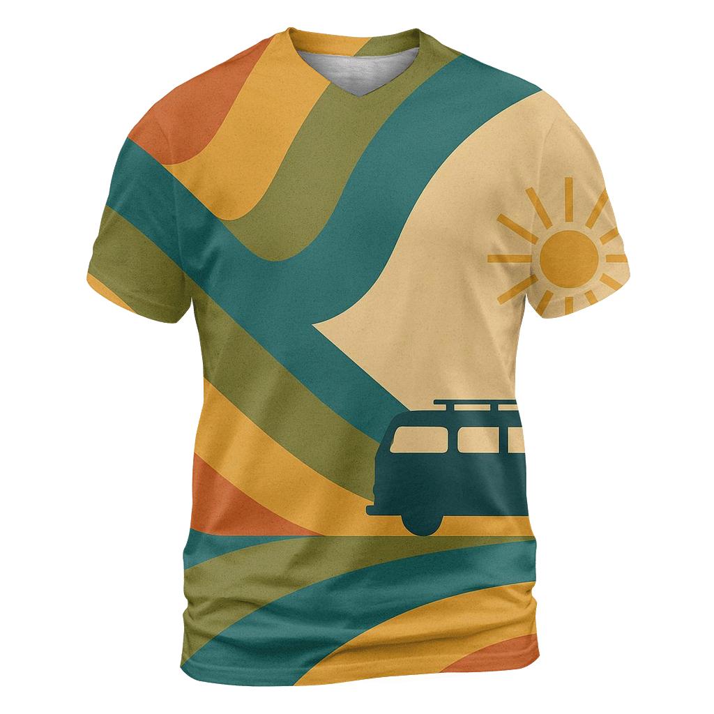 Burnt Orange Groove Waves creative print fashion shirts